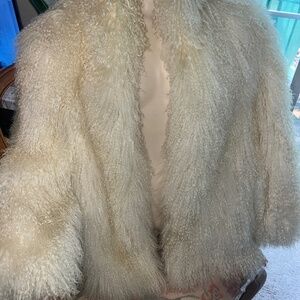 Vintage Mongolian Lamb 100% Fur Shaggy Coat Cream colored size M/L or 10, 12